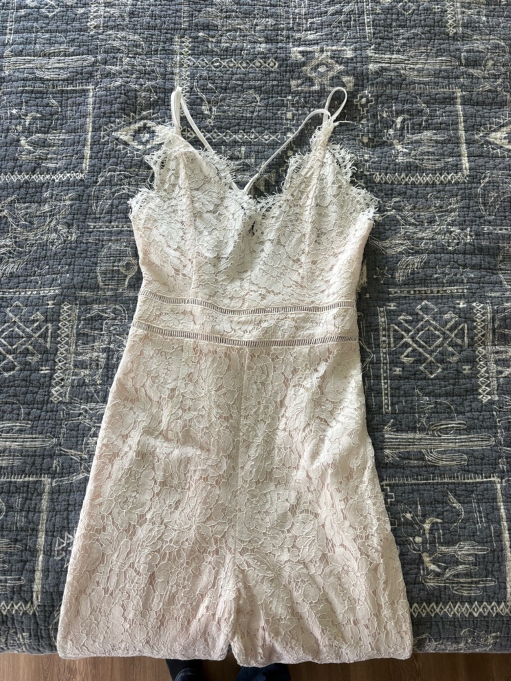 Lace Spaghetti Strap Romper in Light Blush